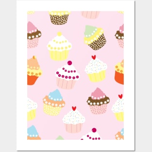 Cupcake pattern with pink background Posters and Art
